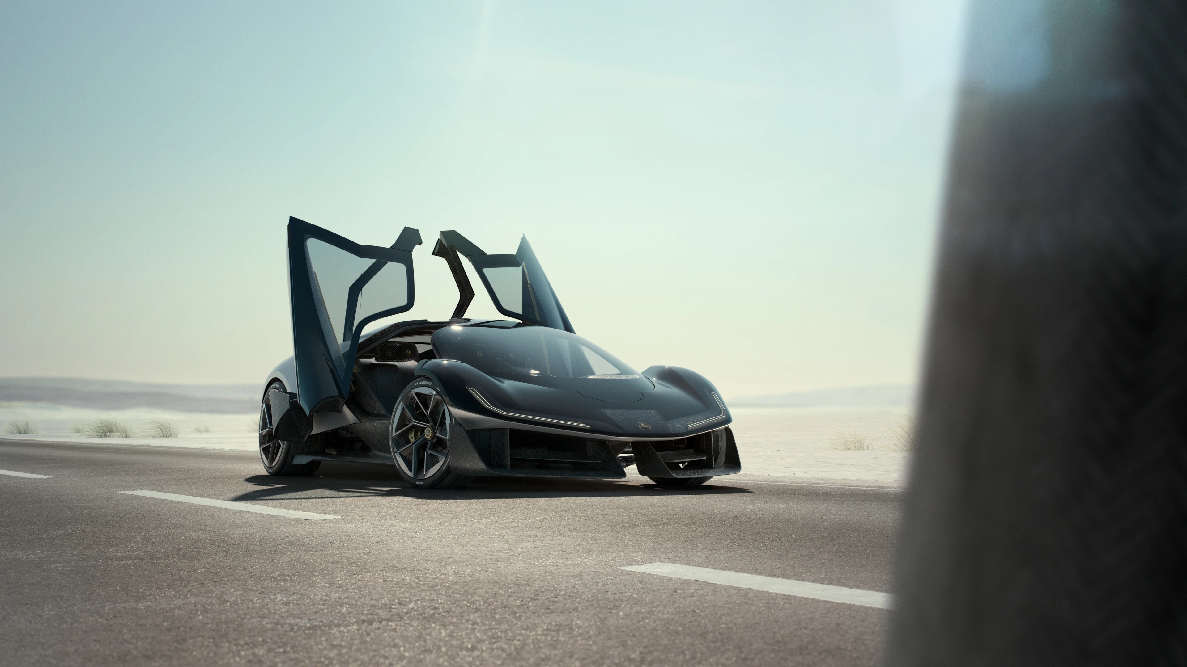 Lotus Theory 1 car with butterfly-style open doors.